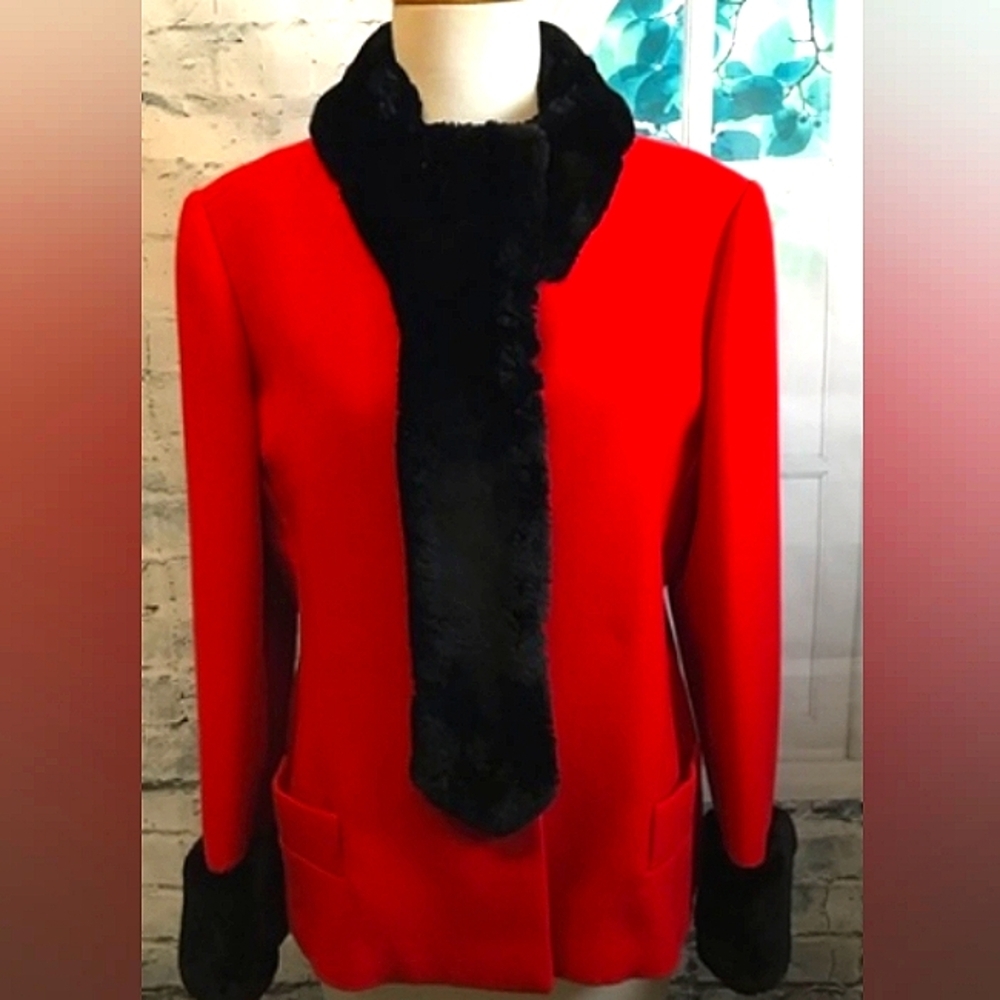 TRUE VINTAGE RED WOOL SHEARED MINK / MOUTON SHORT COAT JACKET L